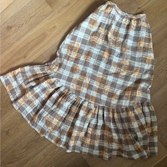 SOLD! Urban Outfitters Plaid Floral Ruffled Prairie Maxi Skirt S Western - Picture 8 of 8